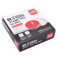 得力 Deli 9863 Ф81.5mm 圓形透明外殼快干印臺 紅色