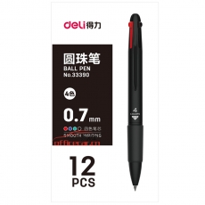 得力 Deli 33390 四色圓珠筆 0.7mm 黑+藍+紅+綠 12支/盒