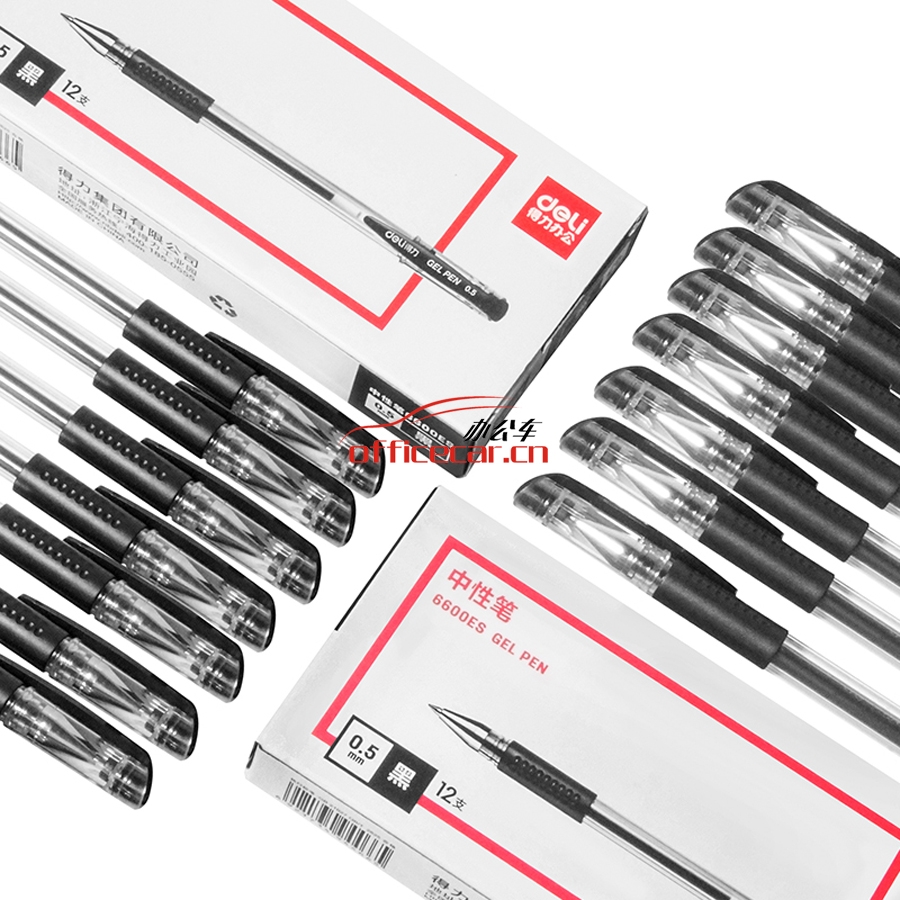 得力 Deli 6600ES 撥蓋中性筆 0.5mm （黑色） 12支/盒