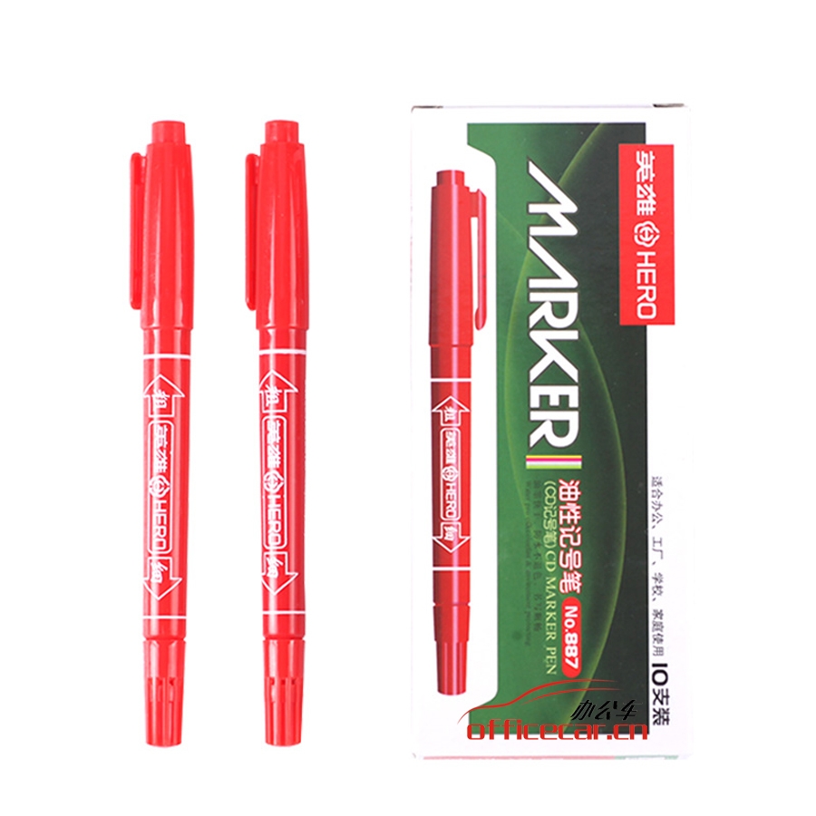 英雄 Hero 887 （小雙頭）記號筆 （紅色） 10支/盒