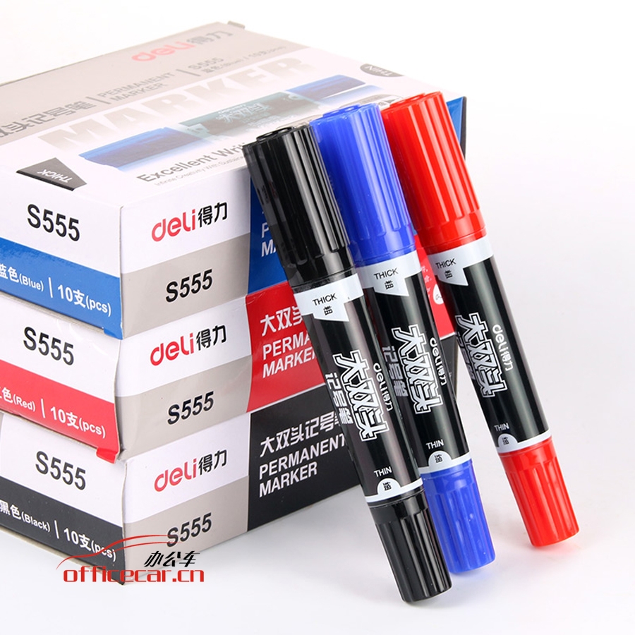 得力 Deli S555 （大雙頭）記號筆 （藍色） 10支/盒