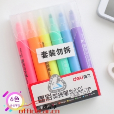 得力 Deli 33111 6色熒光筆考試復習重點標記筆 手帳可用水性記號筆 6支/盒